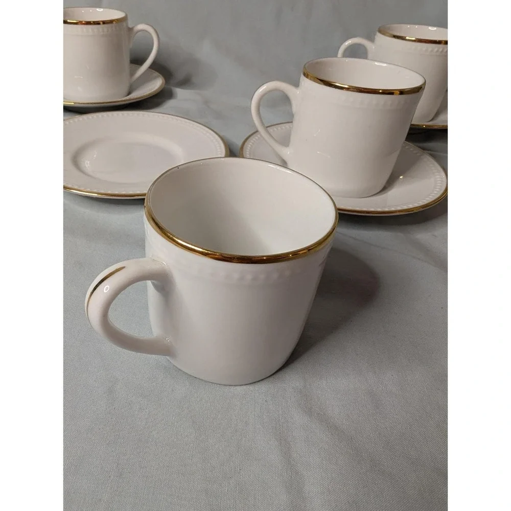 10 Strawberry Street 4 Pc Tea Cup And Saucer Set White And Gold‎